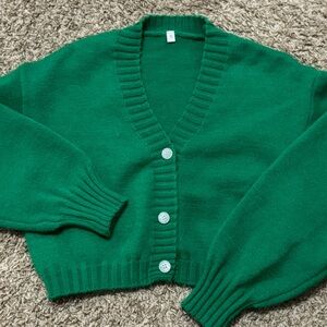 SHEIN Emerald Button-Up Cardigan Crop
